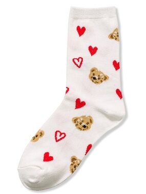 Zenana White Heart & Bear Pattern Dog Socks Size OS